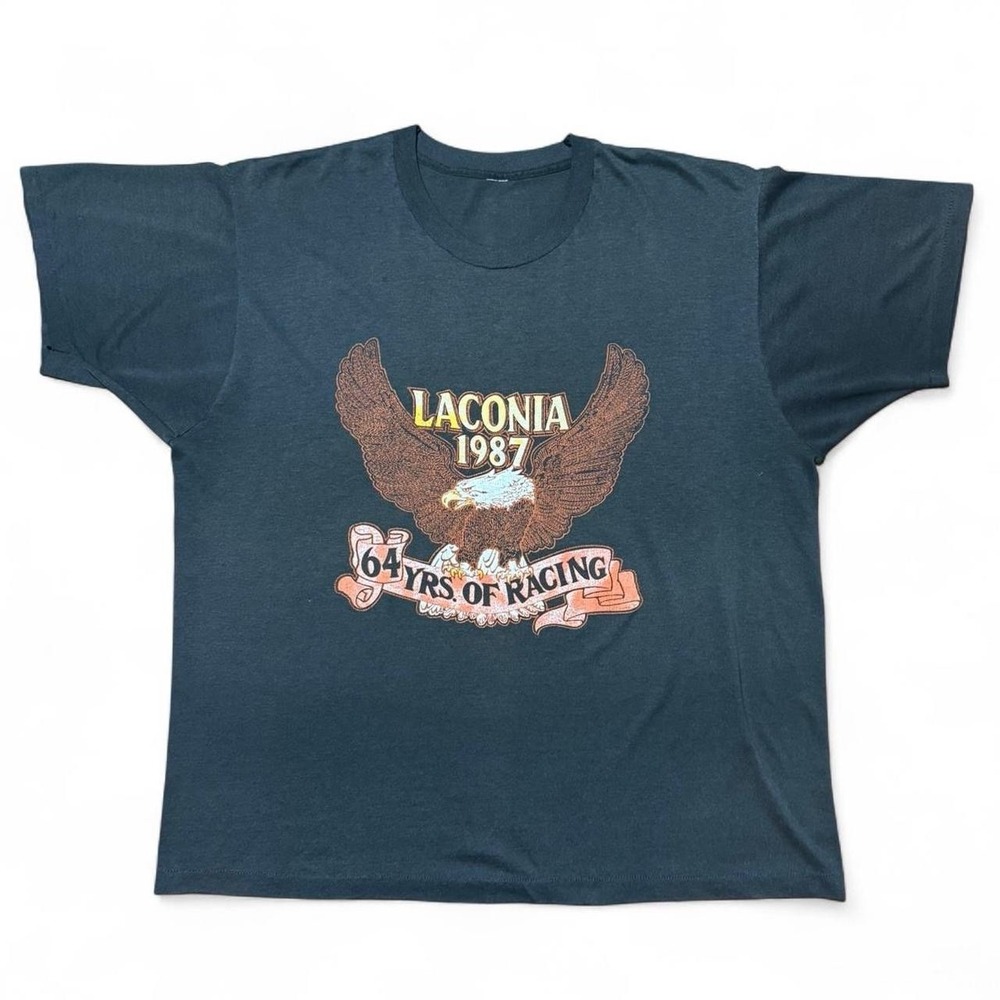 Vintage 80s Laconia Motorcycle Rally 64th Year Anniversary Biker Graphic T-Shirt